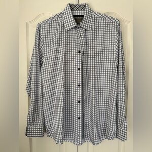 Jhane Barnes Men's Checkered Button-Down Shirt - Gray and White